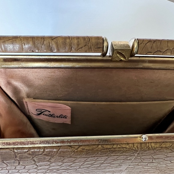 Vintage 1950s Featherlite Tan Crocodile Bag Purse - Picture 10 of 12